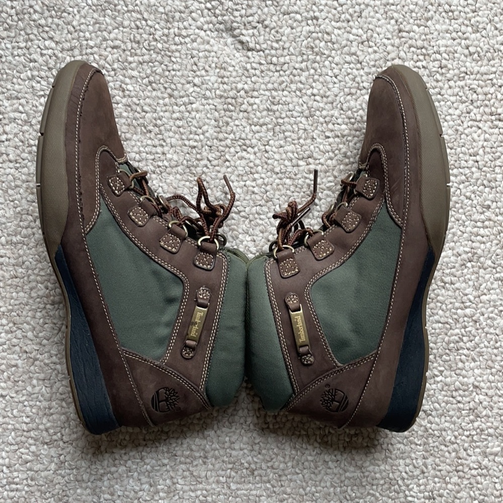 Timberland brown and green  lace up hiking boots 8